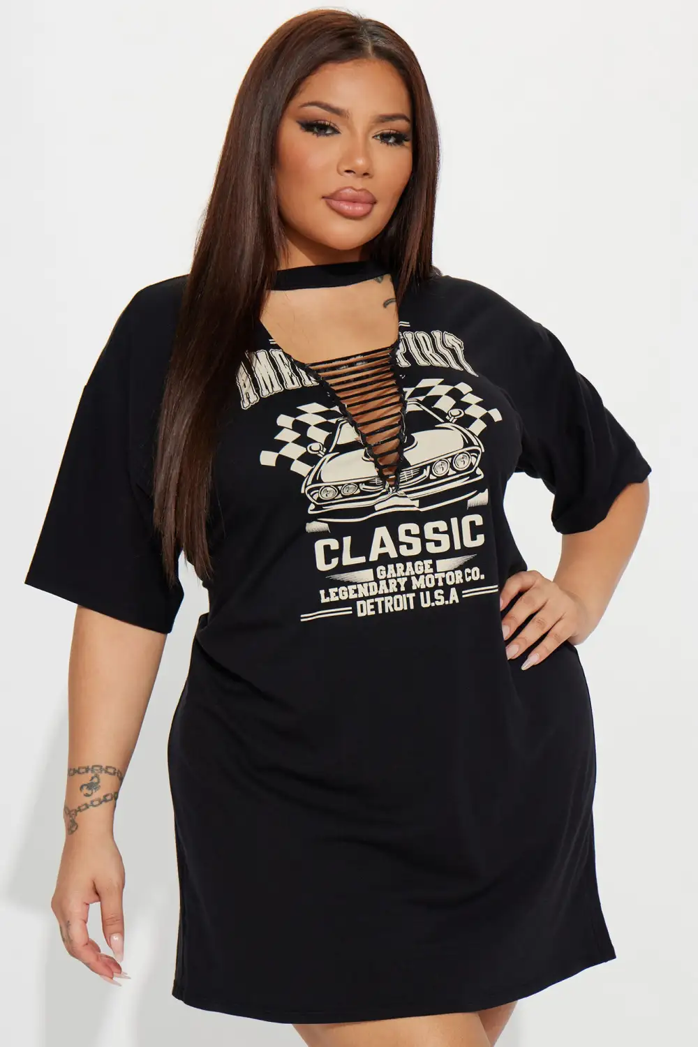 American Spirit Distressed T-Shirt Dress - Black