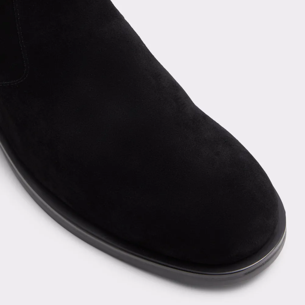 Solid Black Side Zipper Deerskin Low Heel Men's Boots