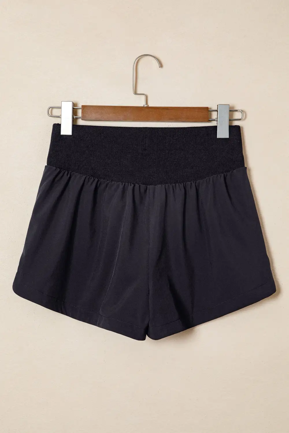 White Solid Color Ribbed Patchwork High Waist Athletic Shorts