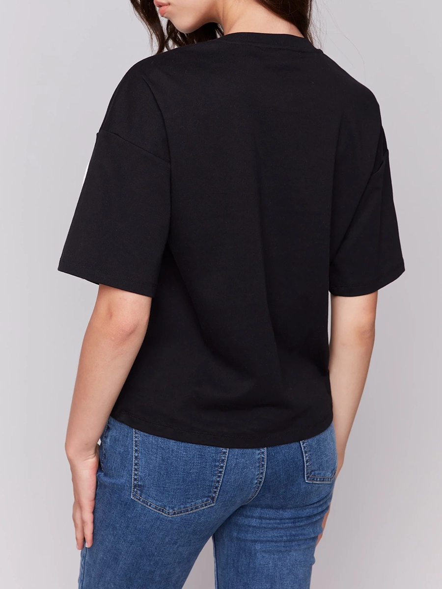 Fashion Abstract Line Drawing Cotton Short Sleeve