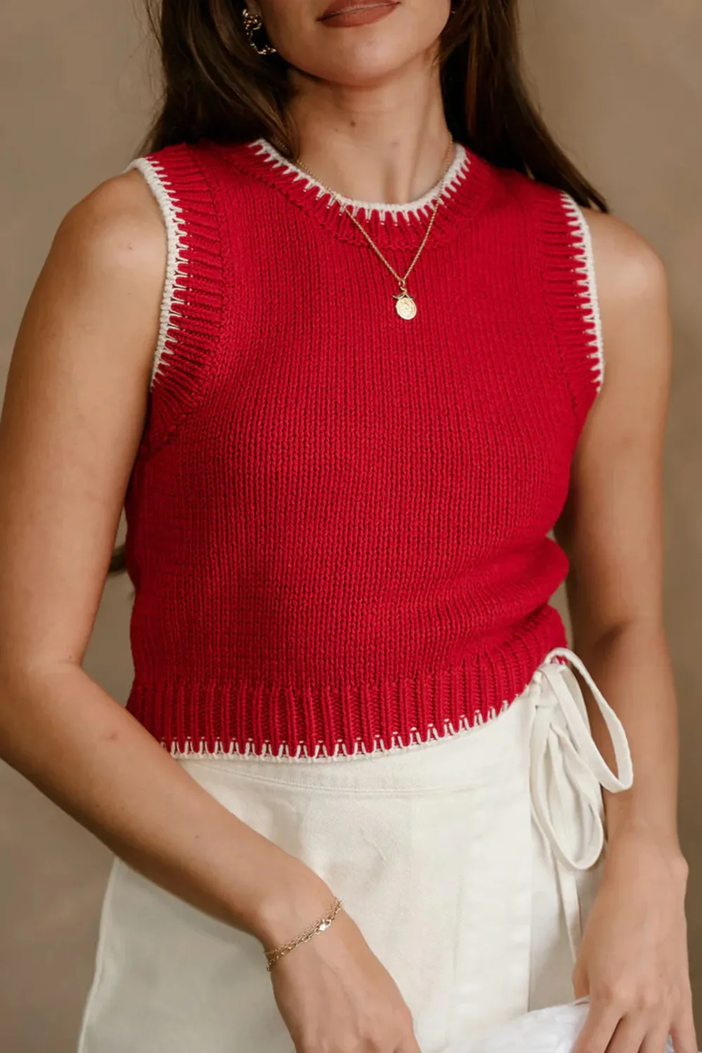Contrast Color Trim Sweater Vest