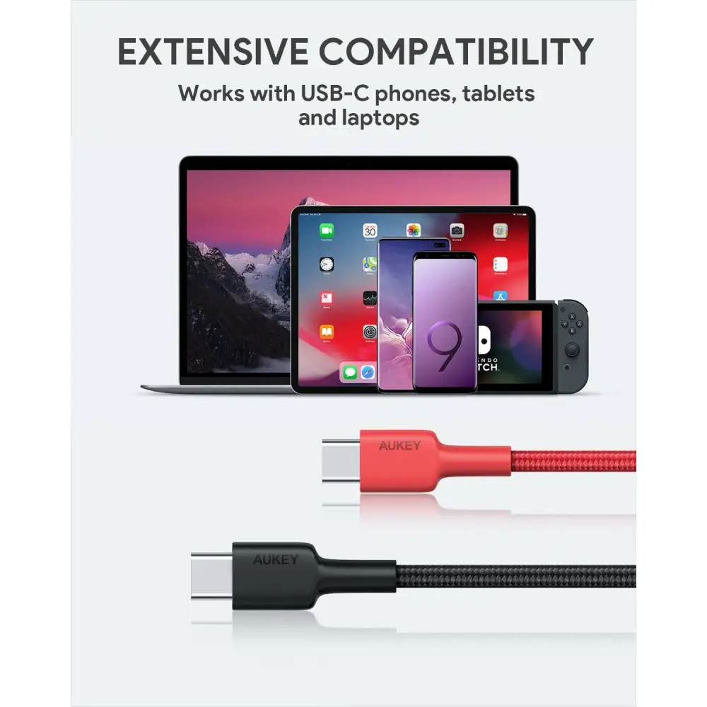 AUKEY CB-CD28 USB C Cable USB C to USB C Cable [2 Pack 6.6ft]