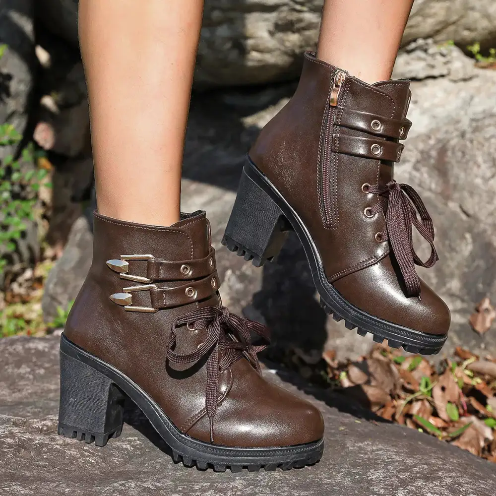 Classic Lace-Up Block Heel Boots