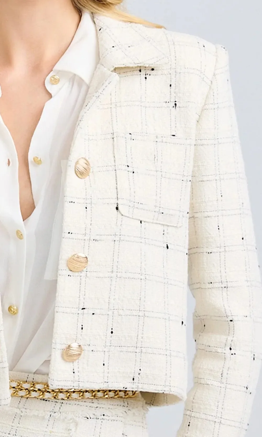 White Cropped Tweed Jacket