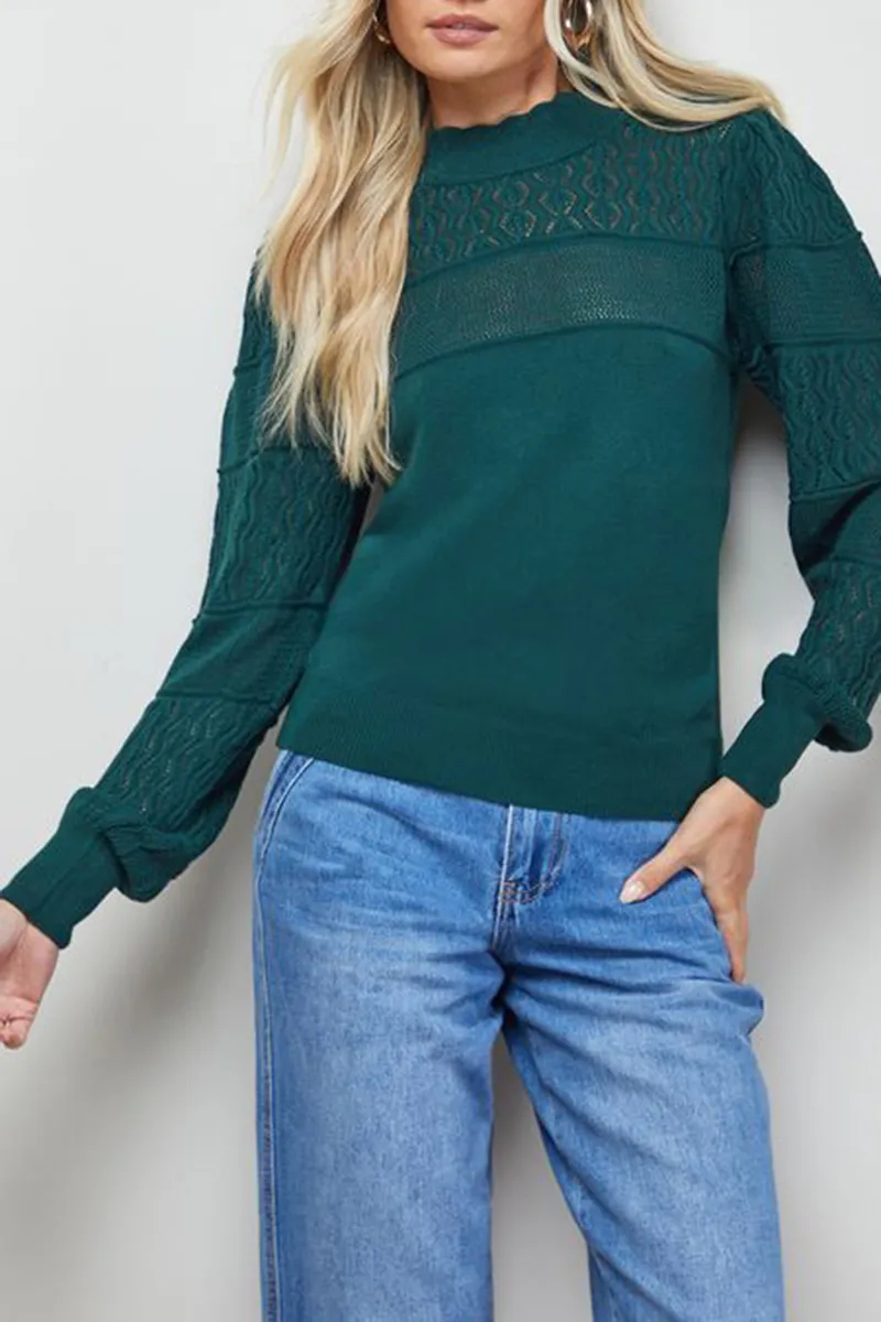 Casual Style Scallop Neck Volume Sleeve Jumper