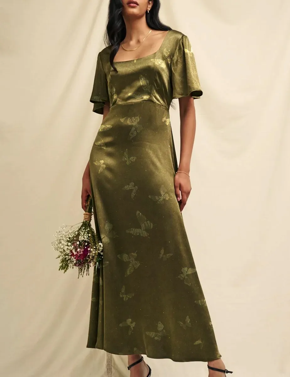 Olive Green Satin Bridesmaid Becca Midaxi Dress