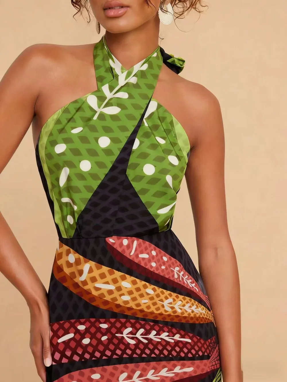 Gathered Detail Printed Midi Dress