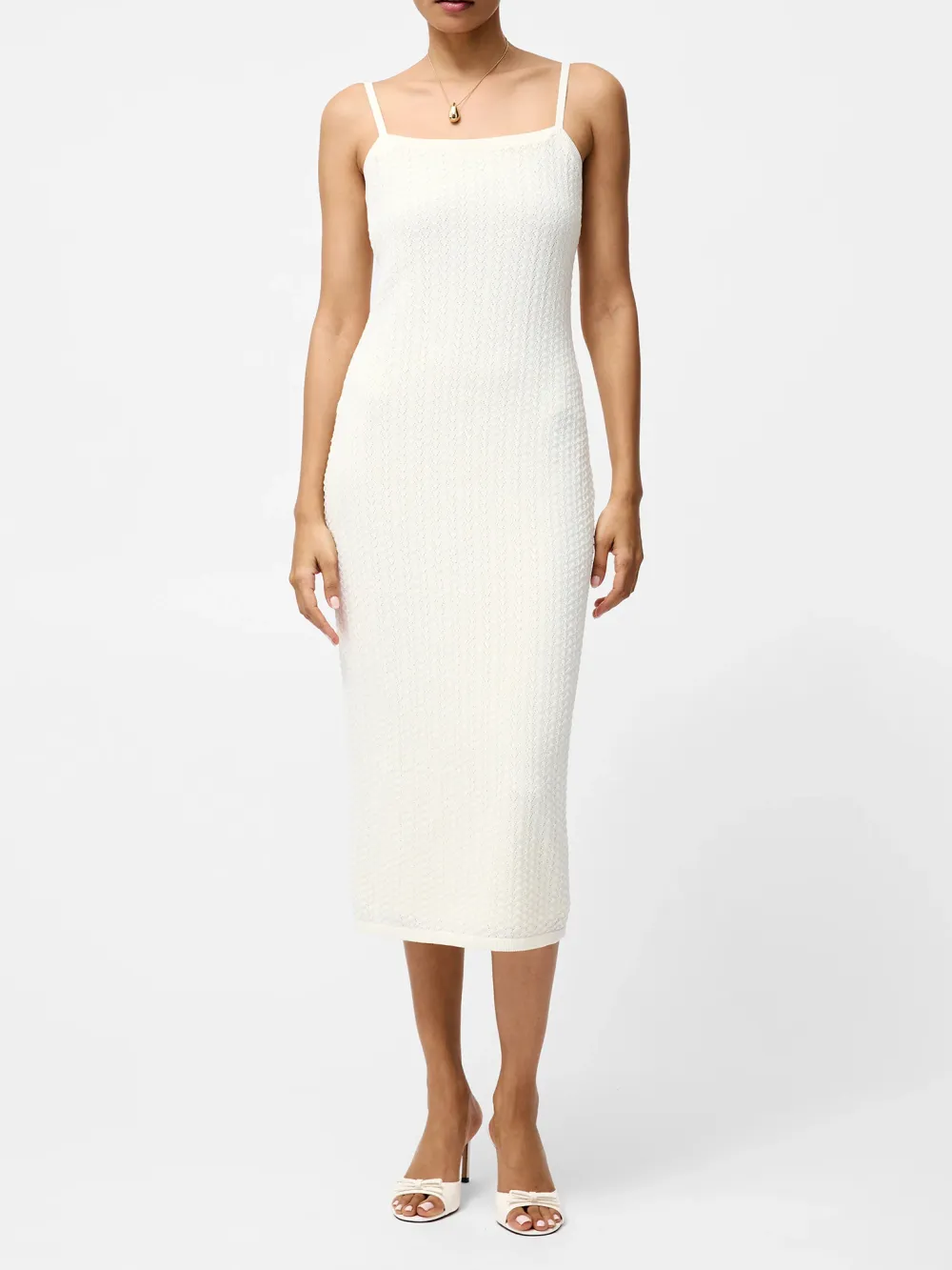 Simple Solid White Square Neck Dress