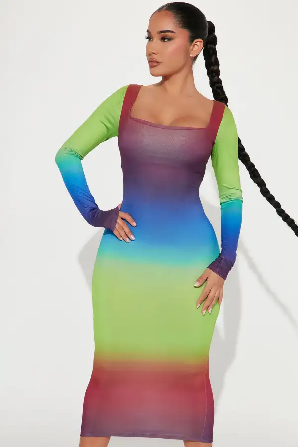 Shanice Midi Dress - Green/combo