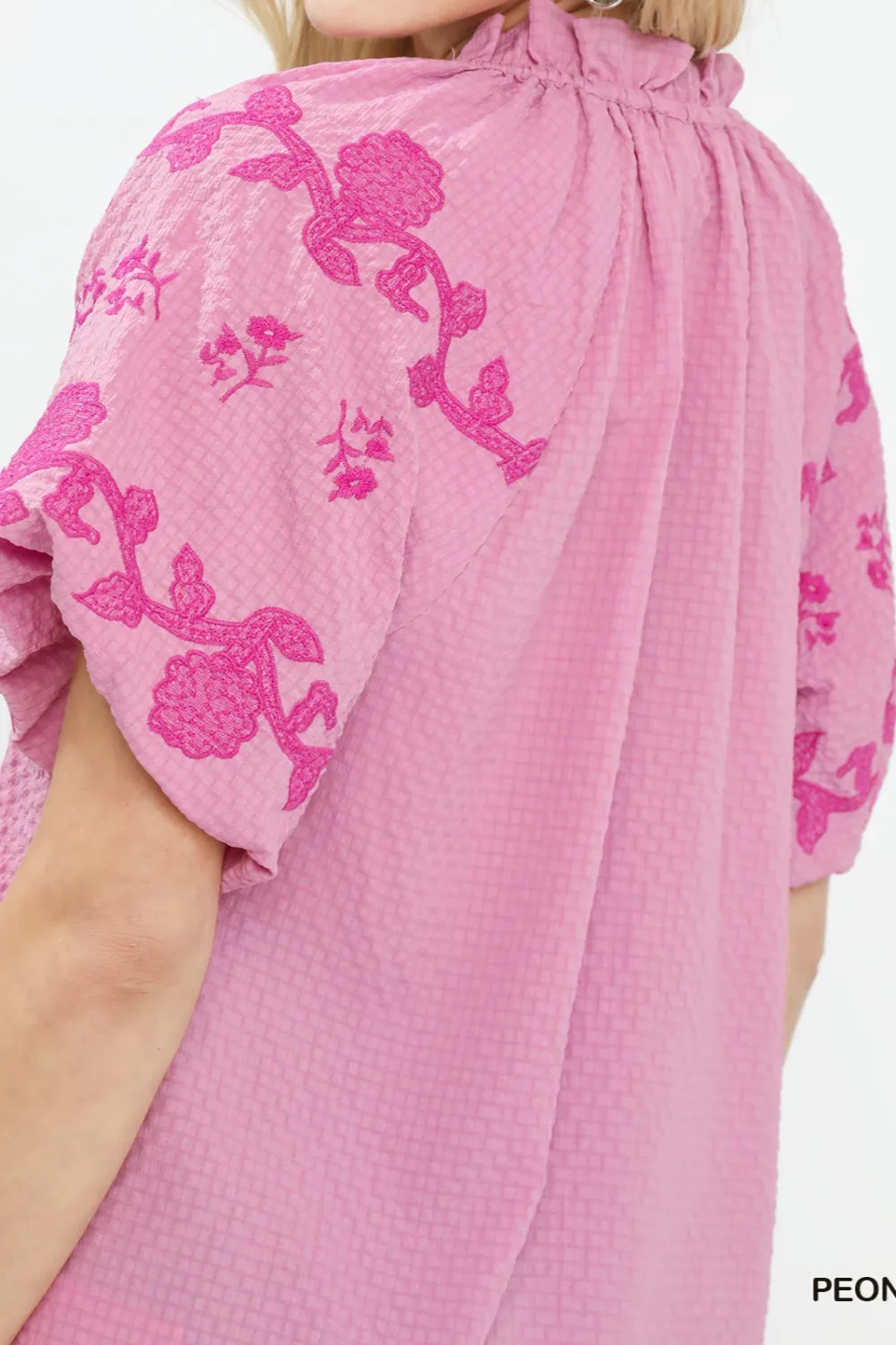 Embroidered Textured Flutter Sleeve Top