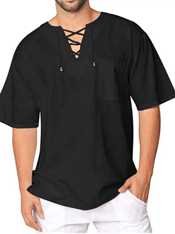 Linen Blend Cotton Blend Collared Shirt