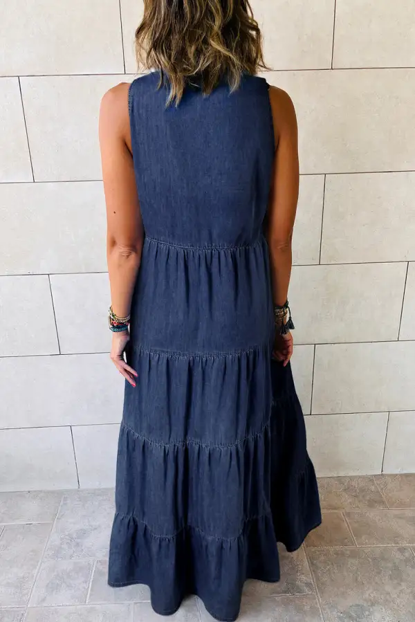 Sleeveless Tiered Denim Maxi Dress