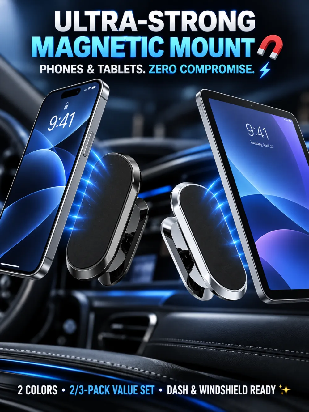 Magnetic Phone Holder to Tablet Holder Car Phone Mount 2/3PCS Car Magnetic Phone Holder Mount Universal Suction Cup Navigation Stand Adjustable 360° Rotation for Car Accessories Phone Stand
