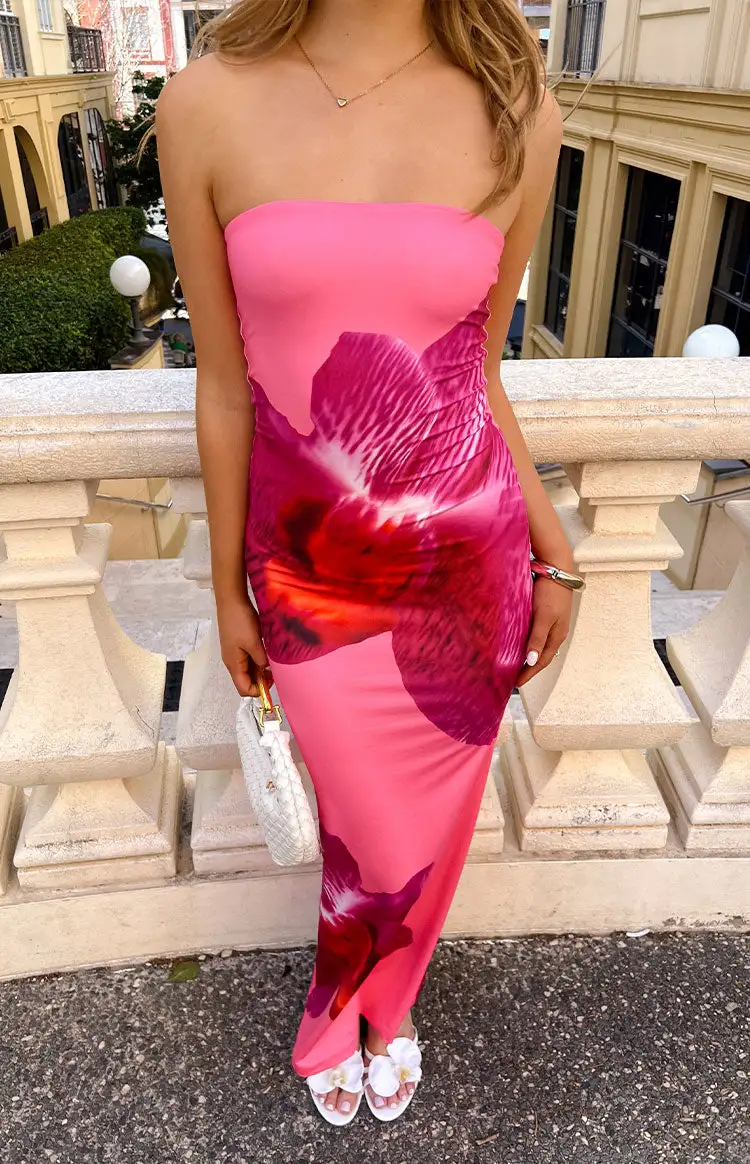 Strapless Floral Bodycon Maxi Dress
