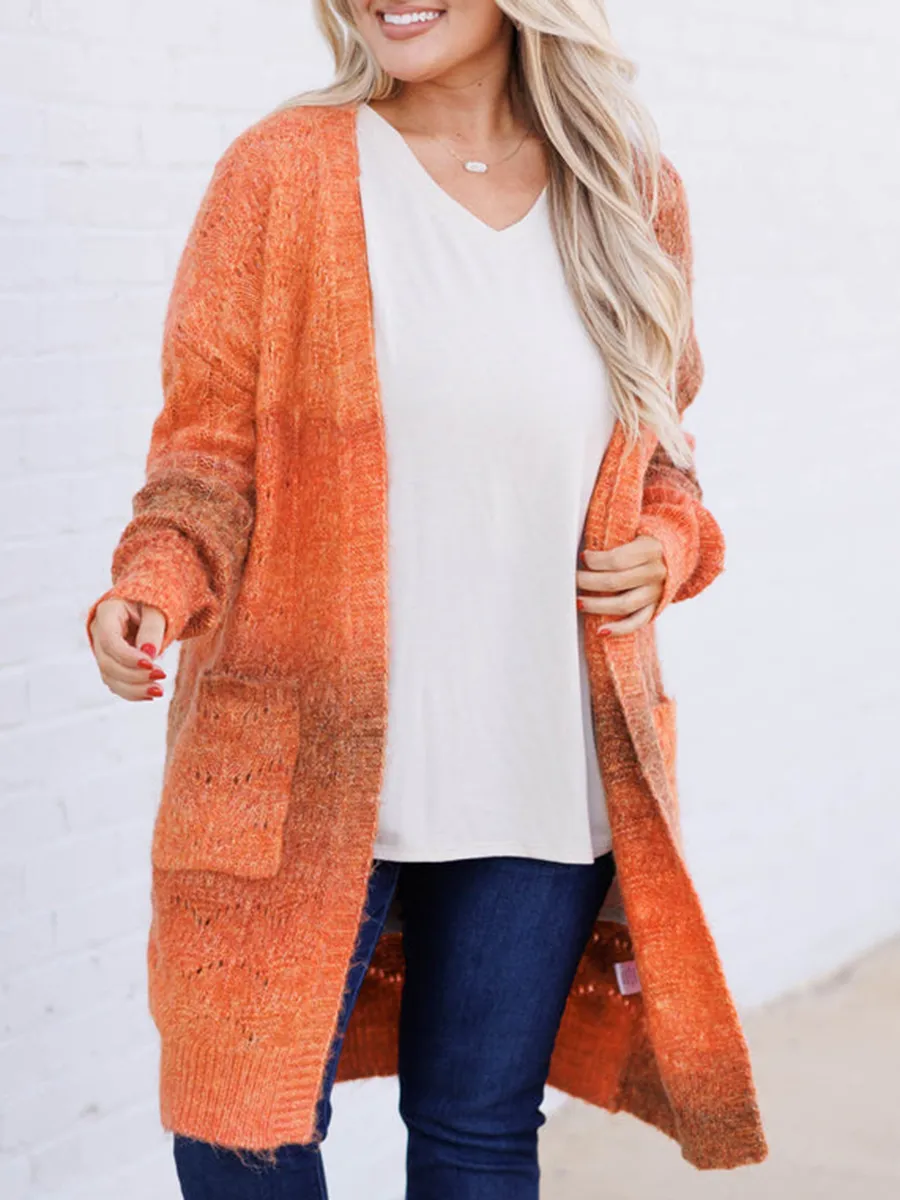 Orange Gradient Knitted Cardigan