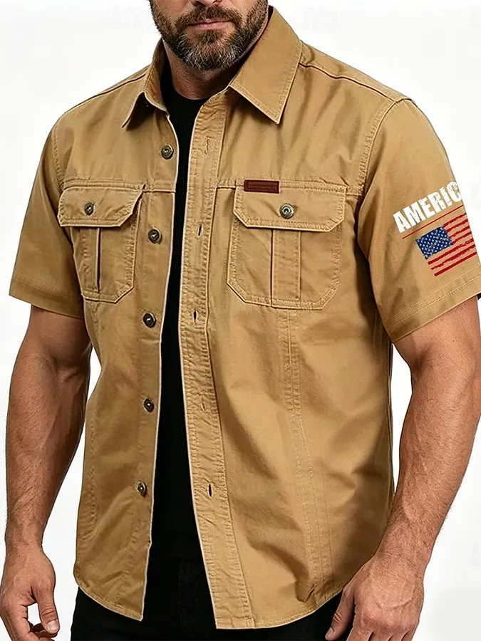 Men's America Flag Print Short Sleeve Shirt
