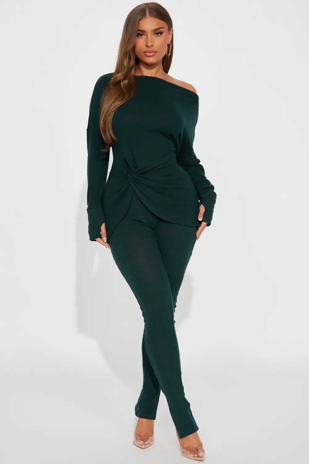 Tara Twist Front Pant  Set - Olive