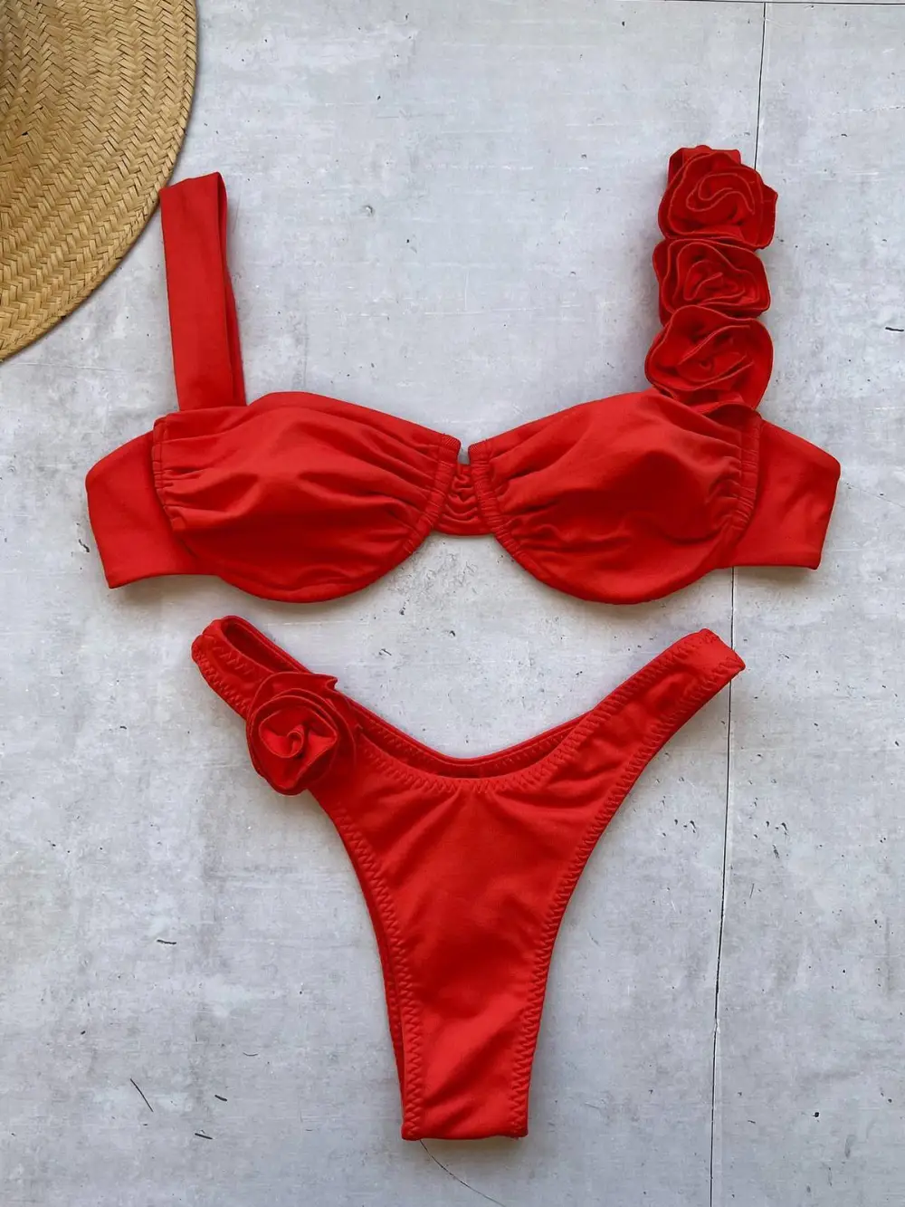 Textured Flower Bikini Swimsuit