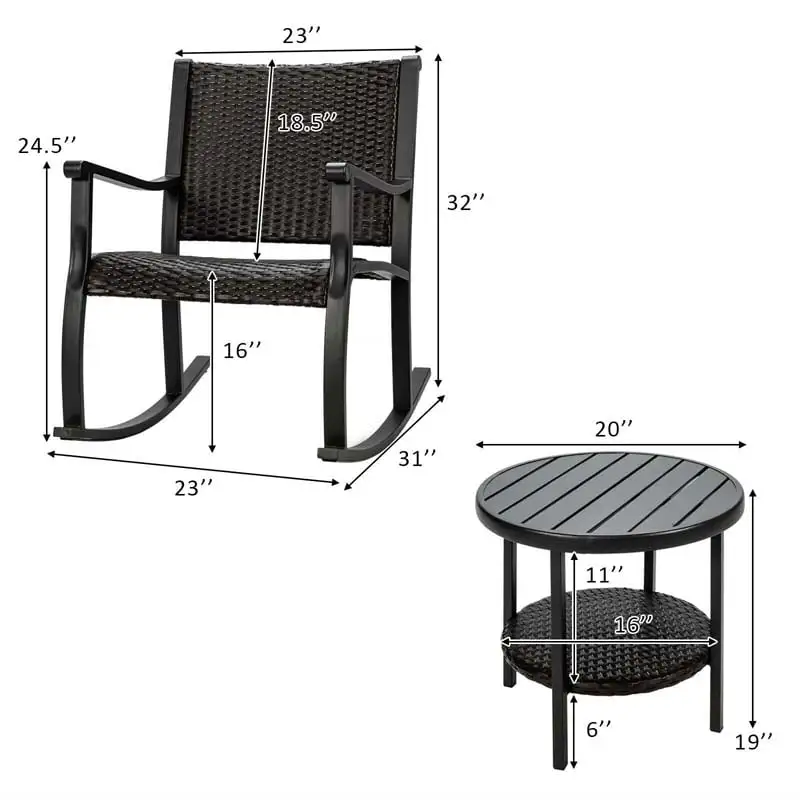 Bestoutdor Wicker Patio Bistro Set with 2 Rocking Chairs & Coffee Table Storage Shelf