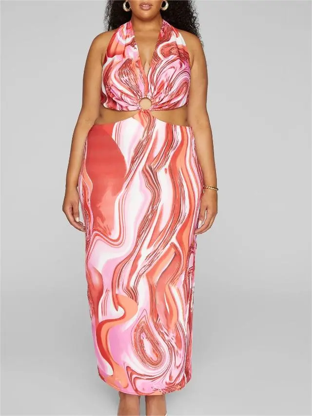 Callie Swirl Print O Ring Maxi Dress