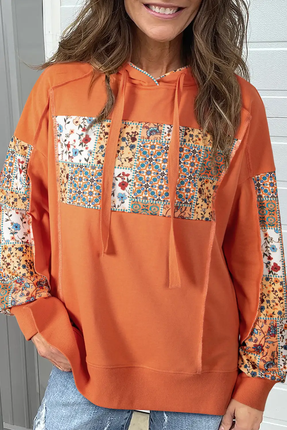 Floral Patchwork Side Slit Hoodie