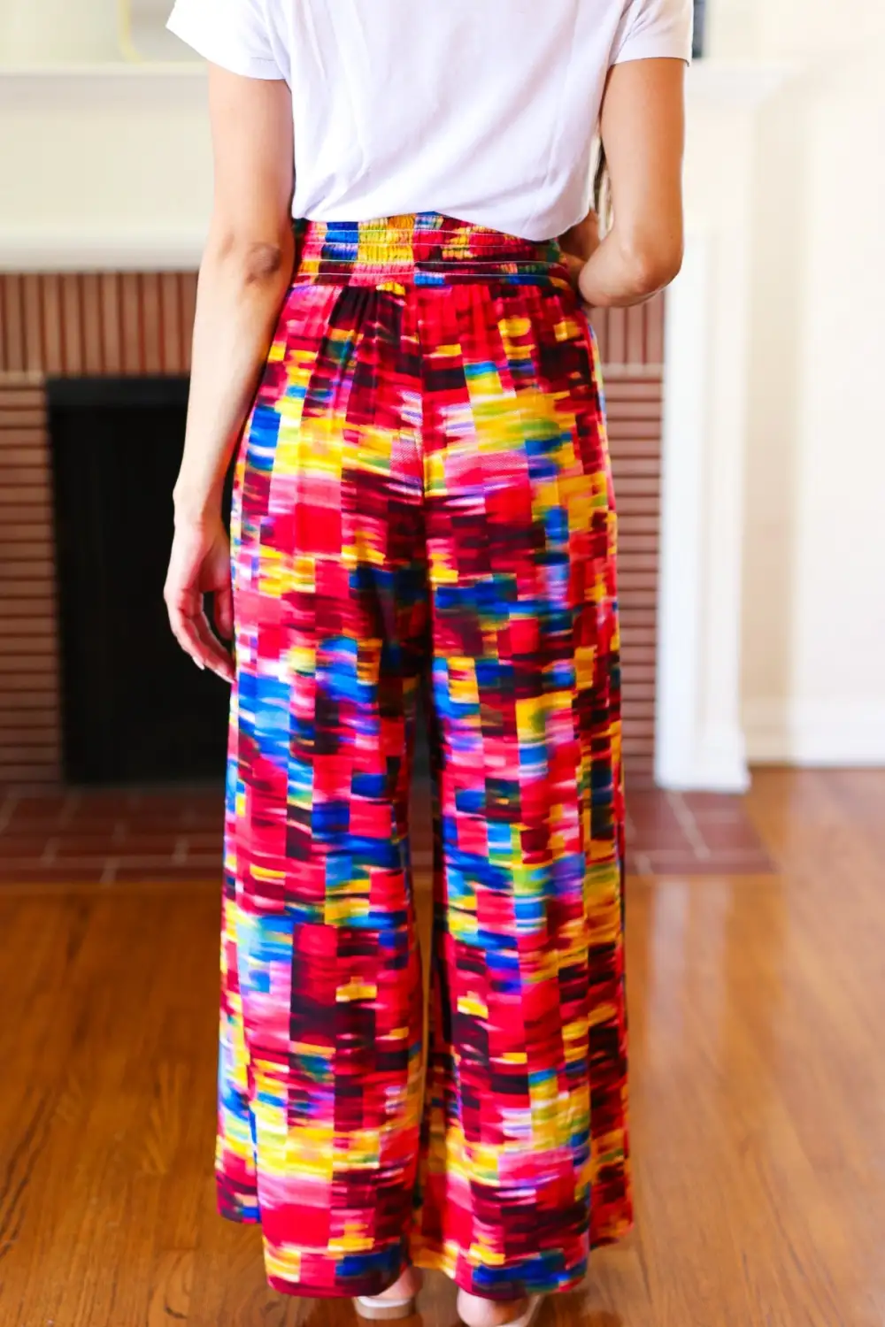 Kaleidoscope Smocked Waist Side Slit Palazzo Pants