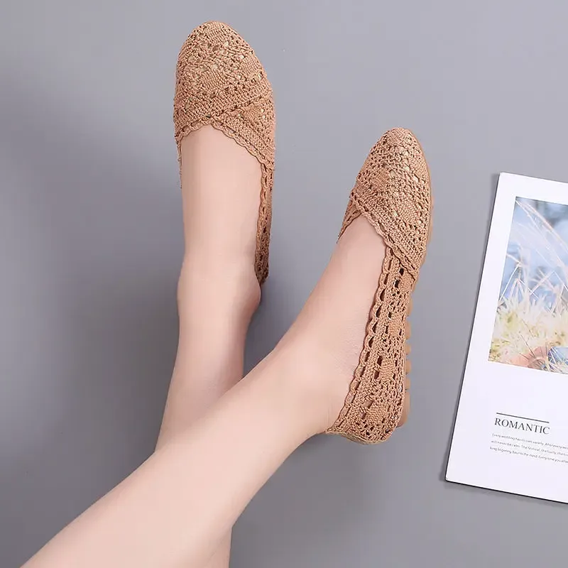 Hot Sale Women Woven Hollow Foldable Solid Casual Flats Shoes Cotton Linen Breathable