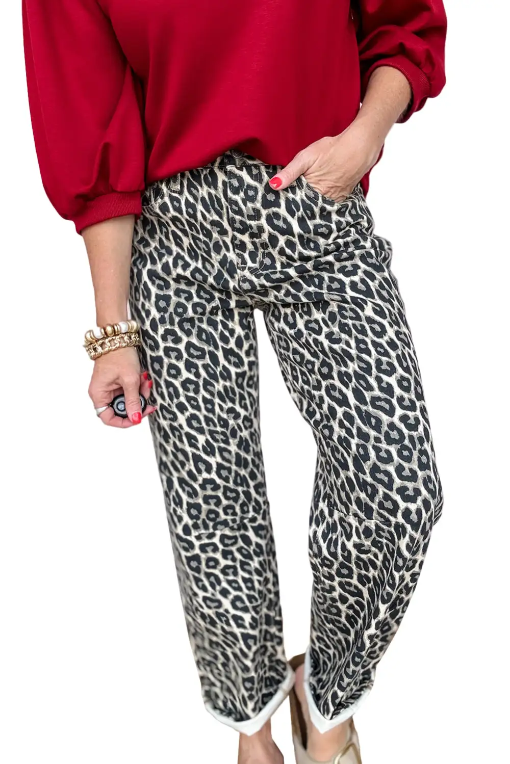 Barrel Leopard Print Jeans