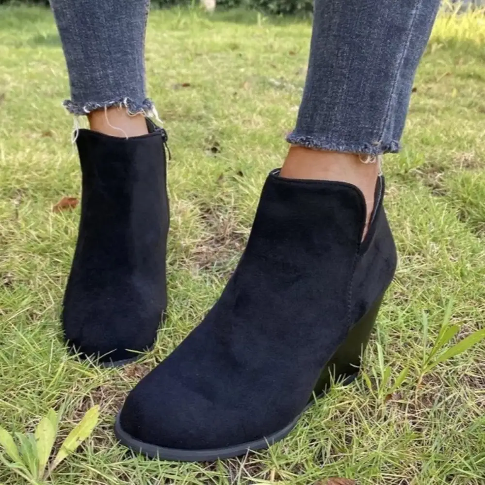 Refined Round Toe Wedge Ankle Boots