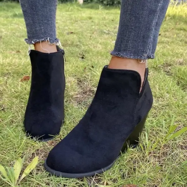 Refined Round Toe Wedge Ankle Boots