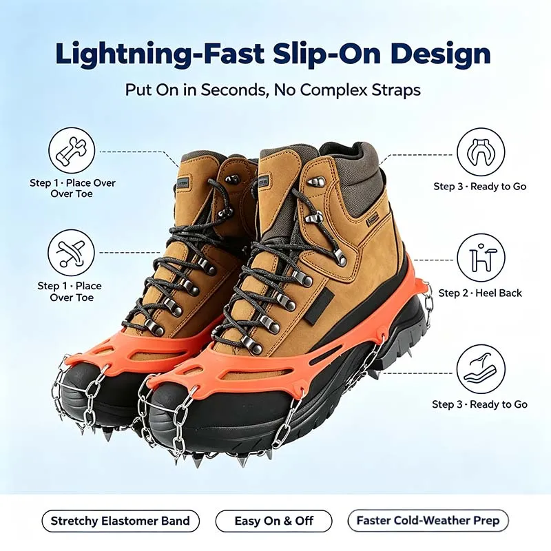 Outdoor 8-Tooth / 10-Tooth Ice Cleats Anti-Slip Shoe Covers, Sole Spike Chain Grips for Men Women, Snow Ice Traction Crampons