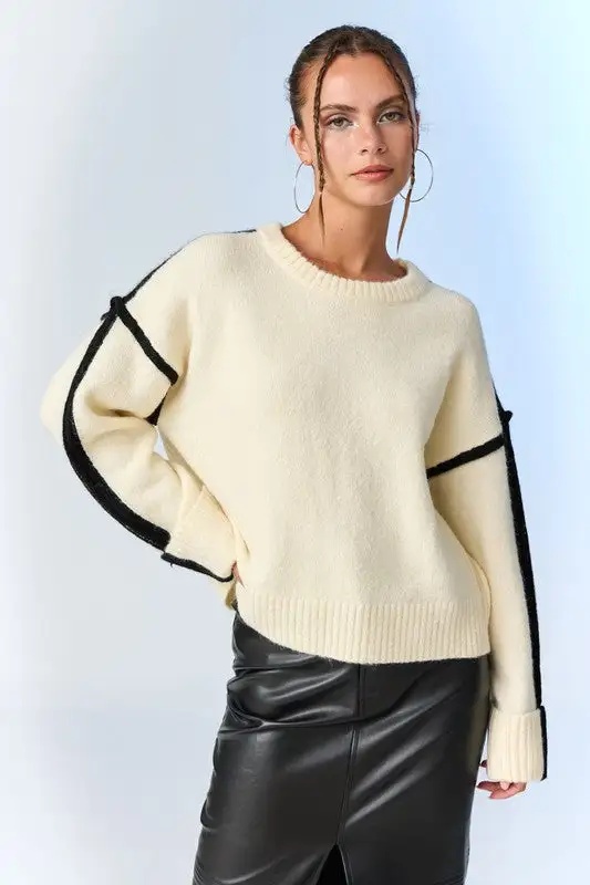 Zoe Contrast Piping Sweater