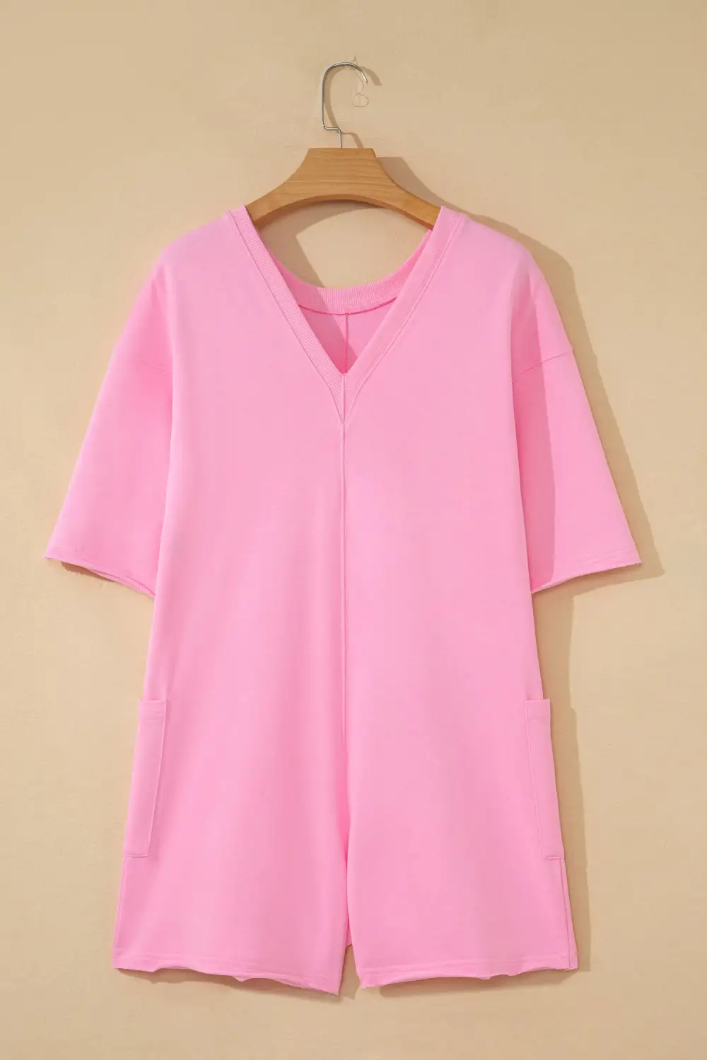Raw Edge Half Sleeve Pocketed Loose Romper