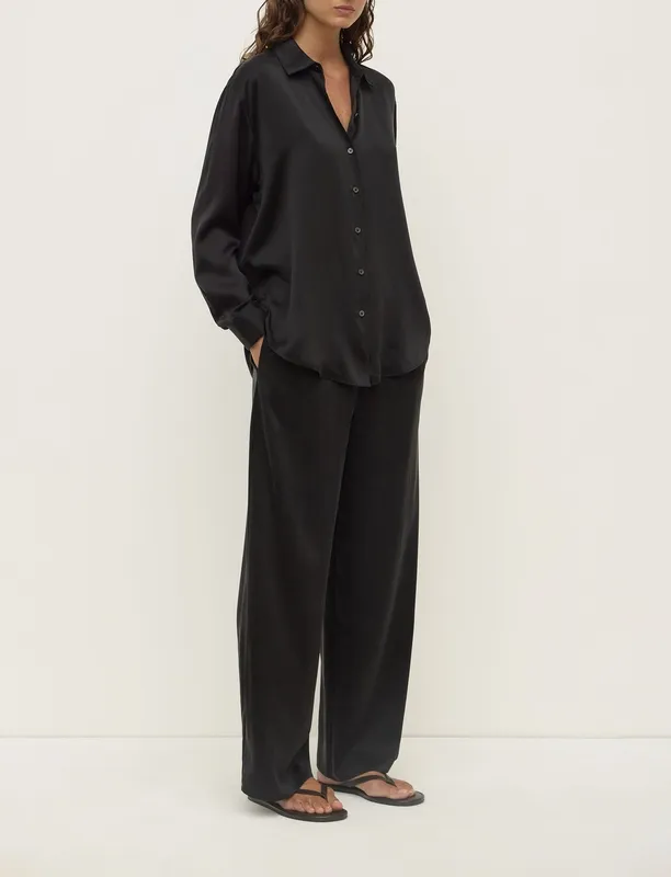 Black Silk Wide-Leg Pant