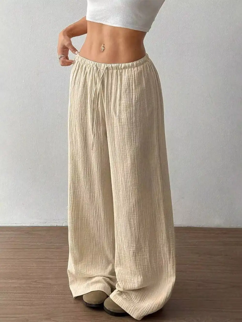 Full Size Drawstring Wide Leg Pants