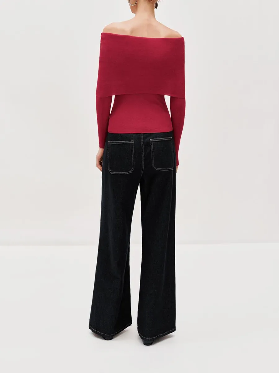 Ladies' Black Retro-Style Wide-Leg Denim Trousers