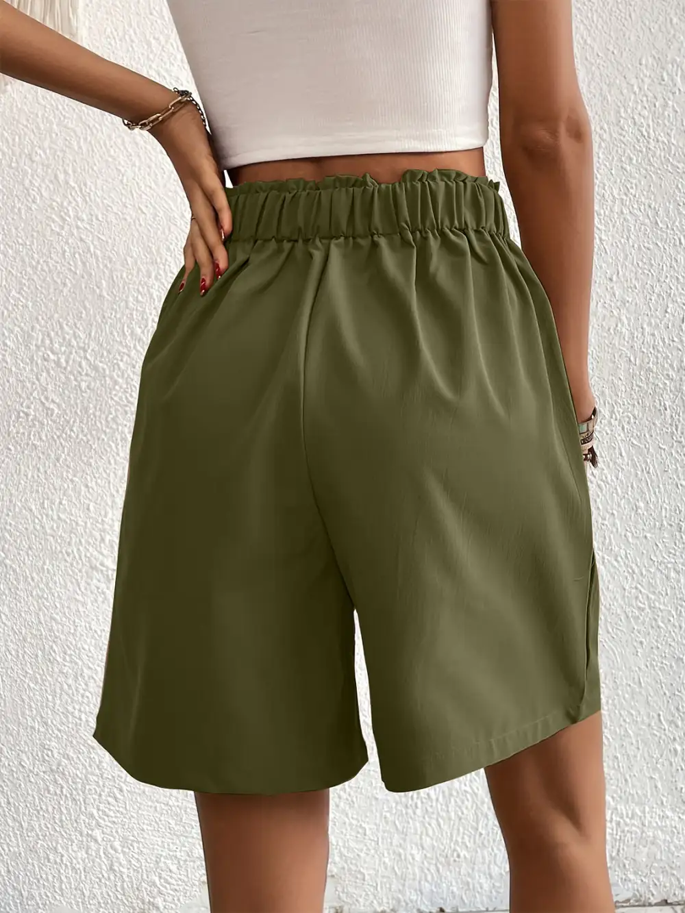 Utility Elastic Waist Pocket Detail Shorts