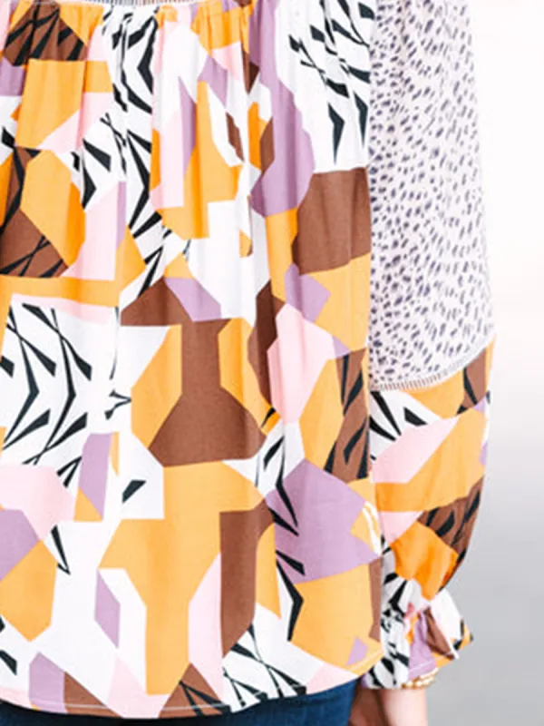 Taupe Mixed Print Long-Sleeve Shirt