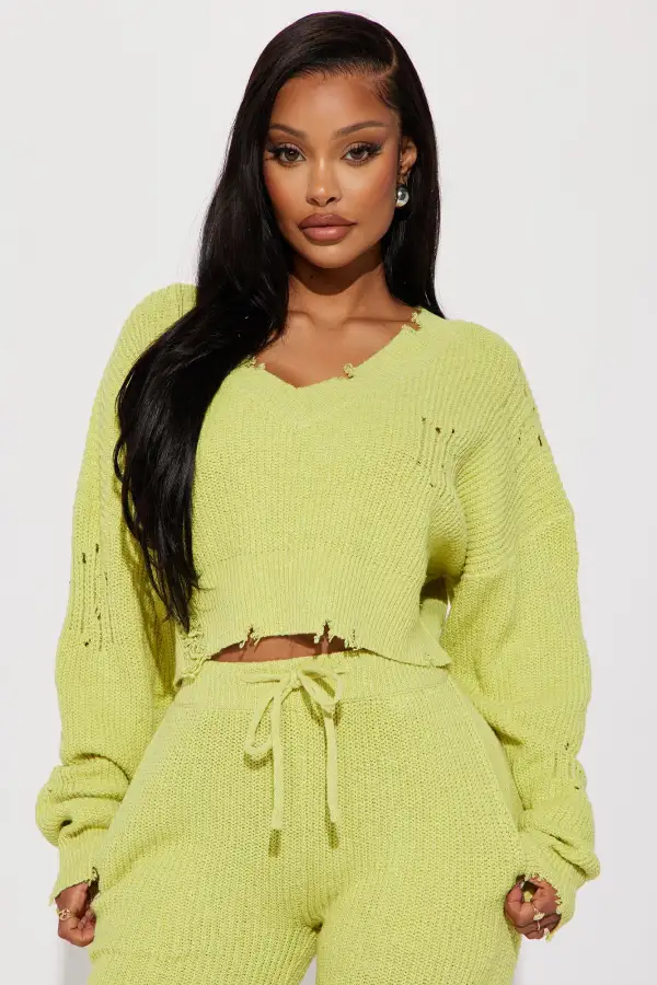 Being Myself Sweater Pant Set - Chartreuse