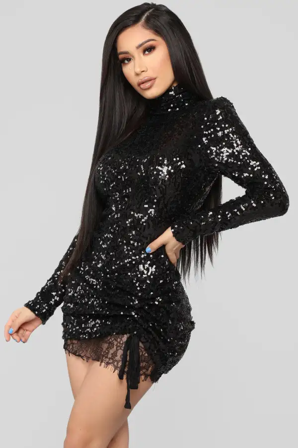 Craze For Fame Sequin Mini Dress - Black