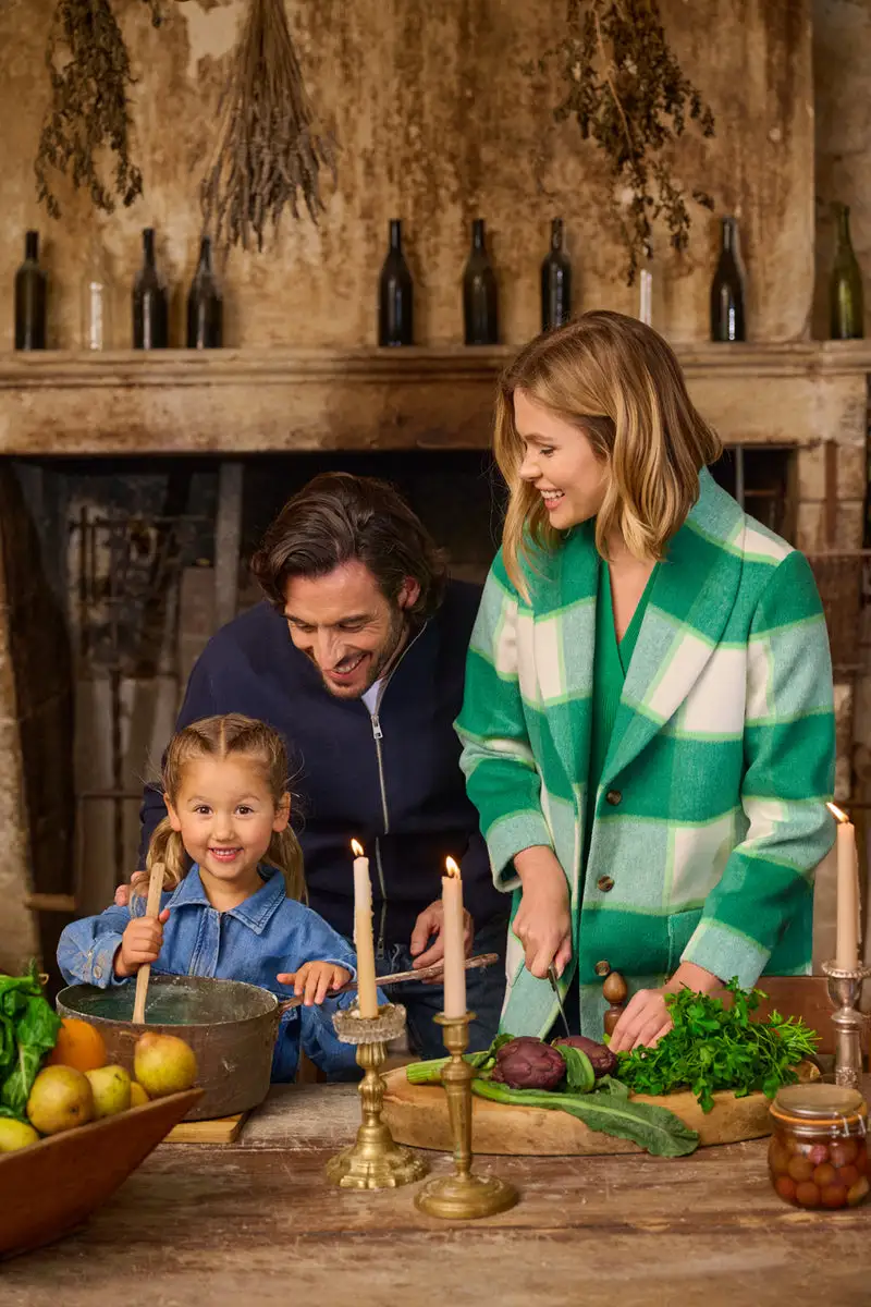 Green Check Casual Style Coat