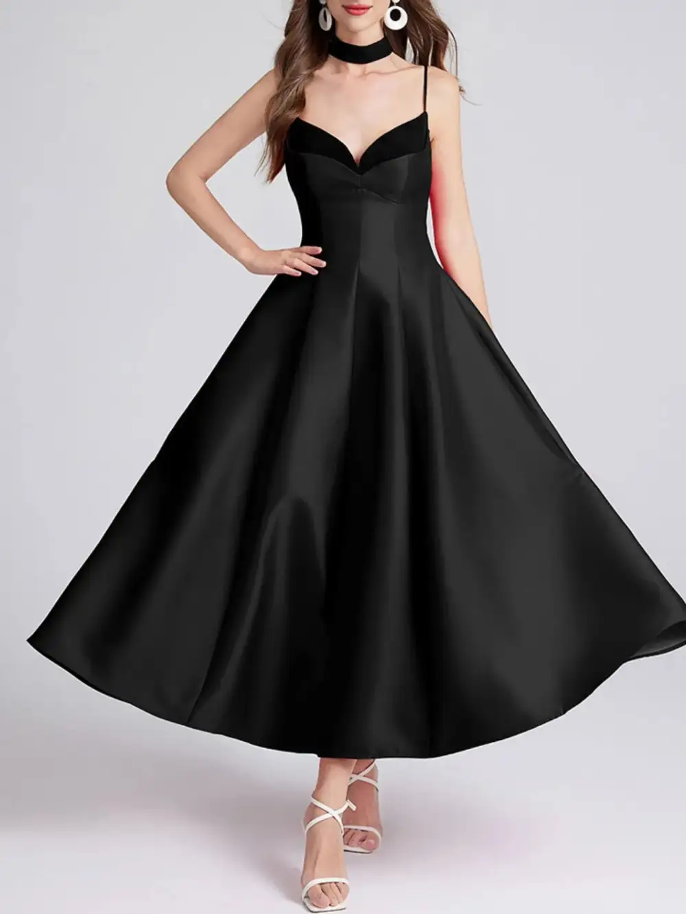 Sweetheart Collar Spaghetti Midi Dress