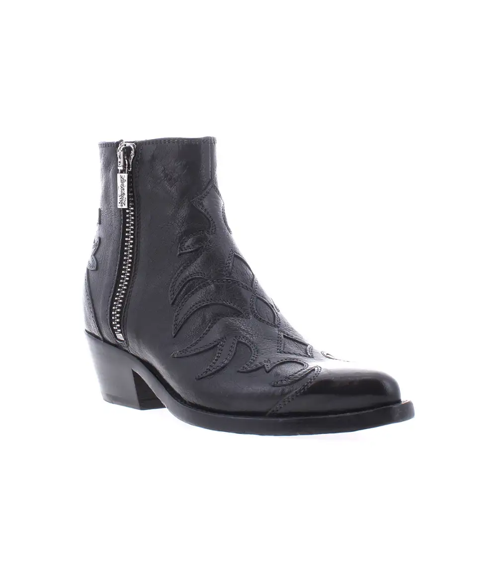 Western Side Zip Leather Refined Crafted Ankle Boots
