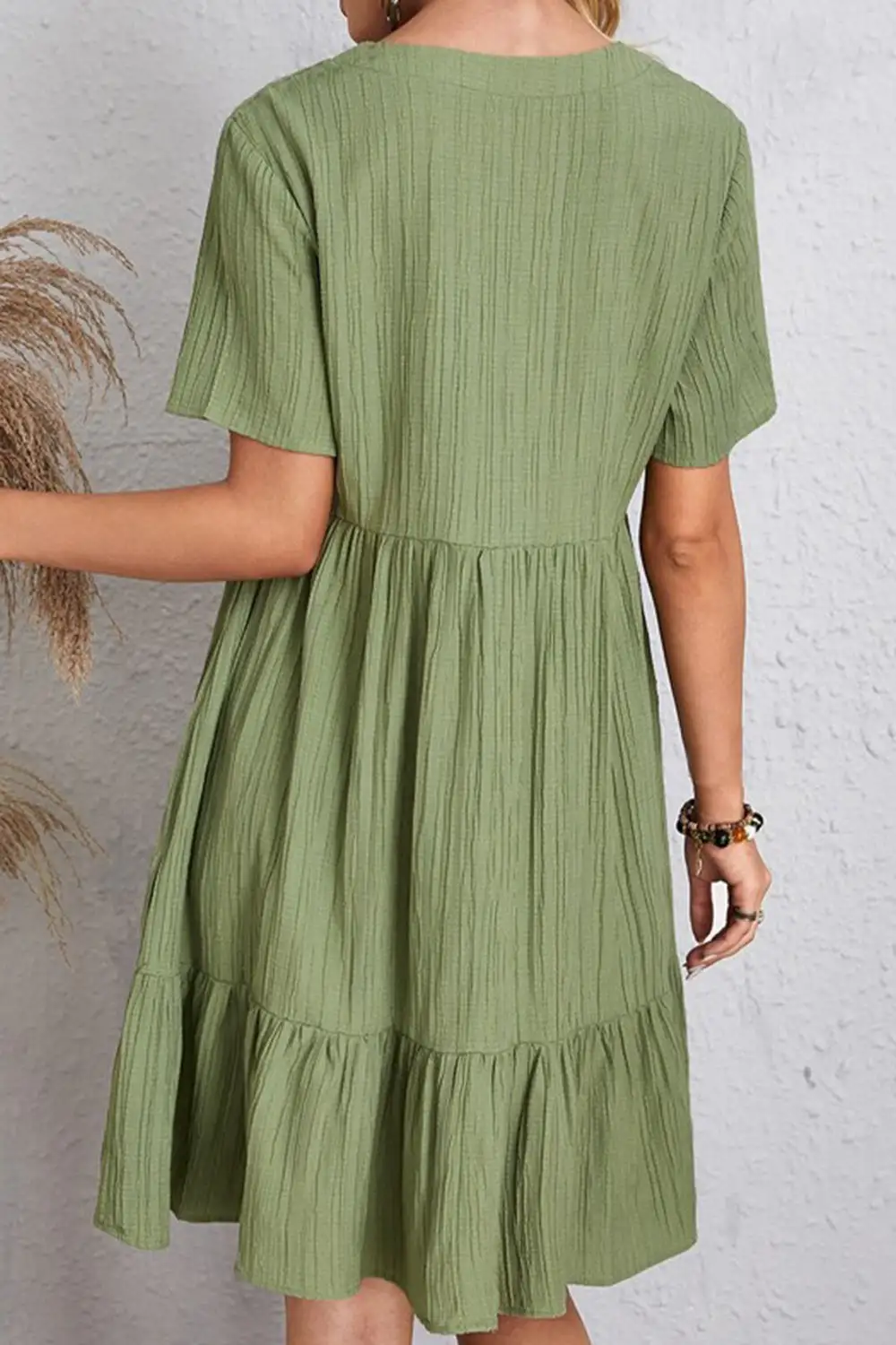 Boho Chic  Plus Size Ruched V-Neck Short Sleeve Dress