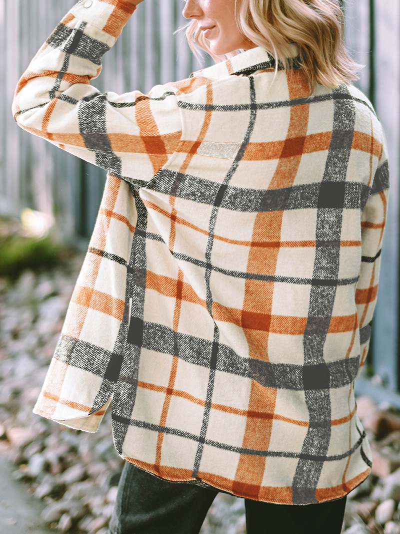 Plaid Print Turn Down Collar Buttoned Shacket