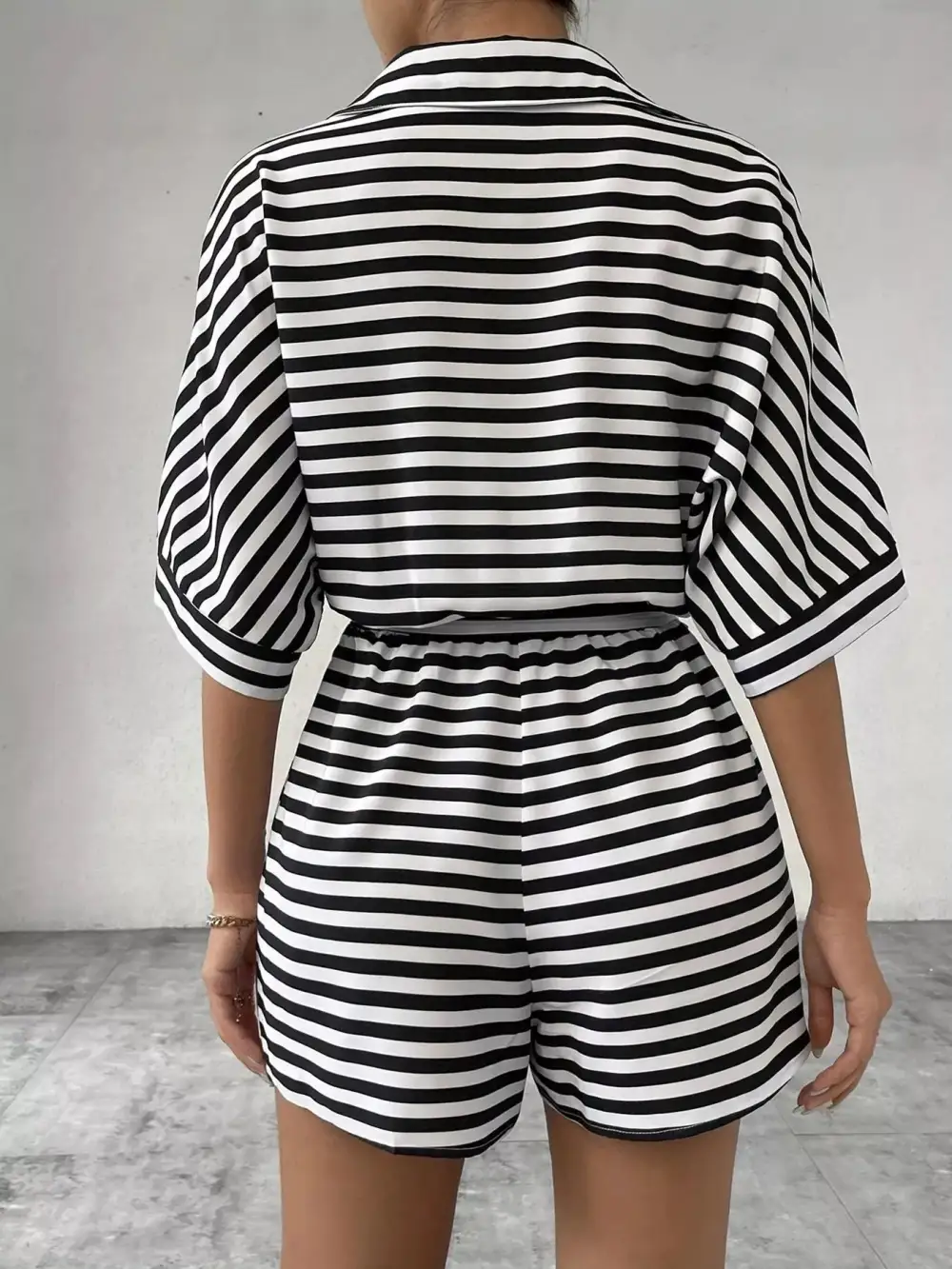 Striped Button Front Romper