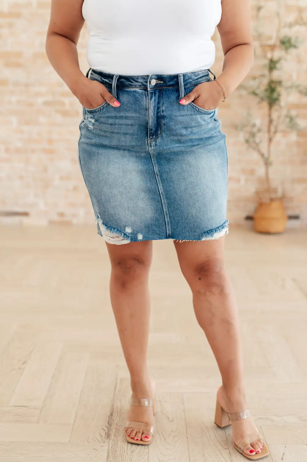 High Rise Rigid Magic Denim Skirt
