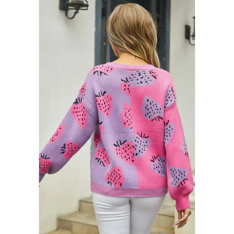 Printed V Neck Button Down Long Sleeve Cardigan