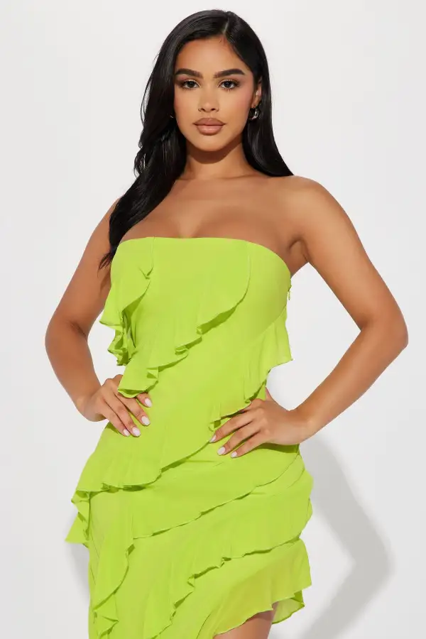 Skylar Chiffon Ruffle Maxi Dress - Chartreuse