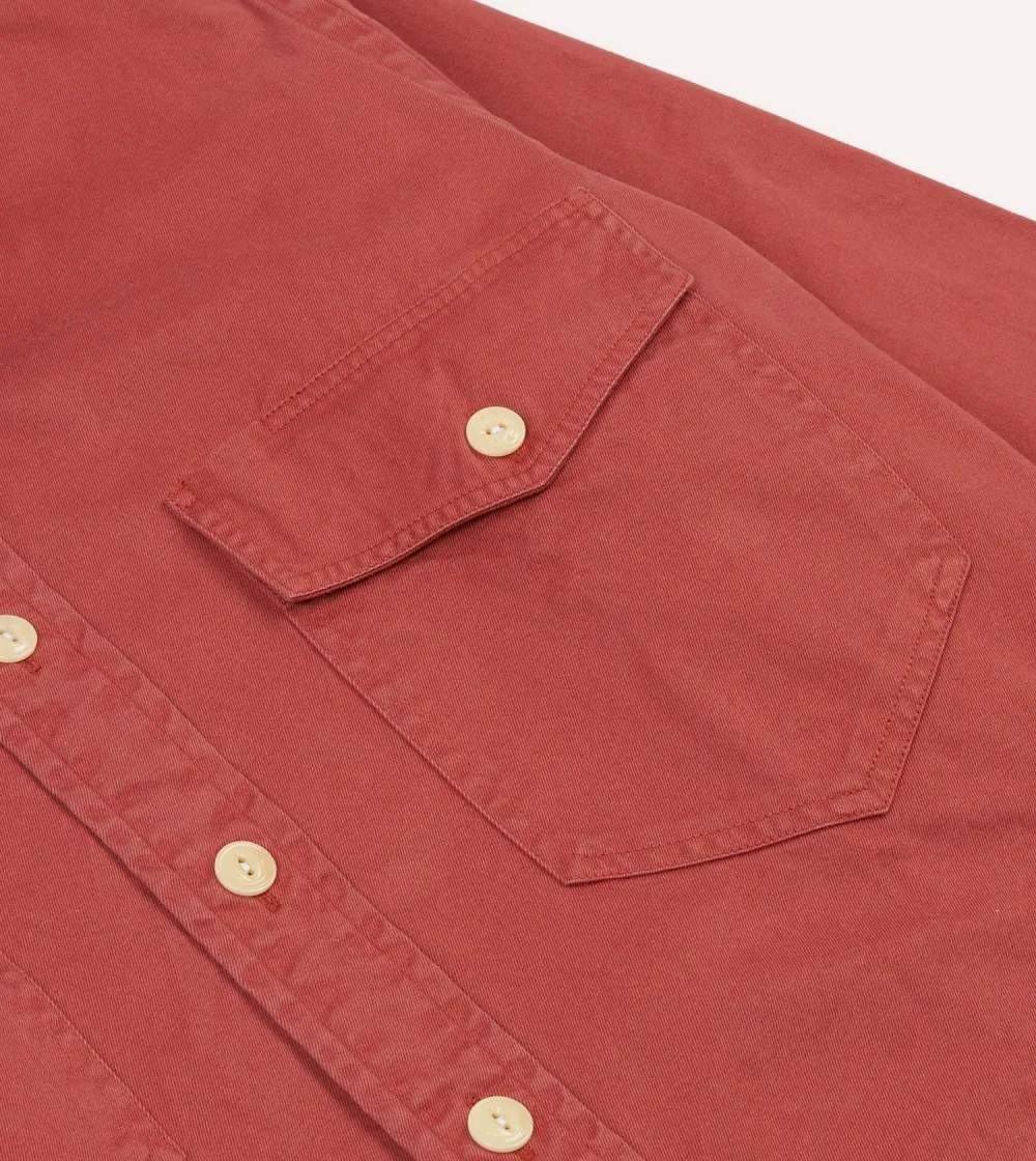 Red Cotton Long Point Collar Work Shirt Casual Style